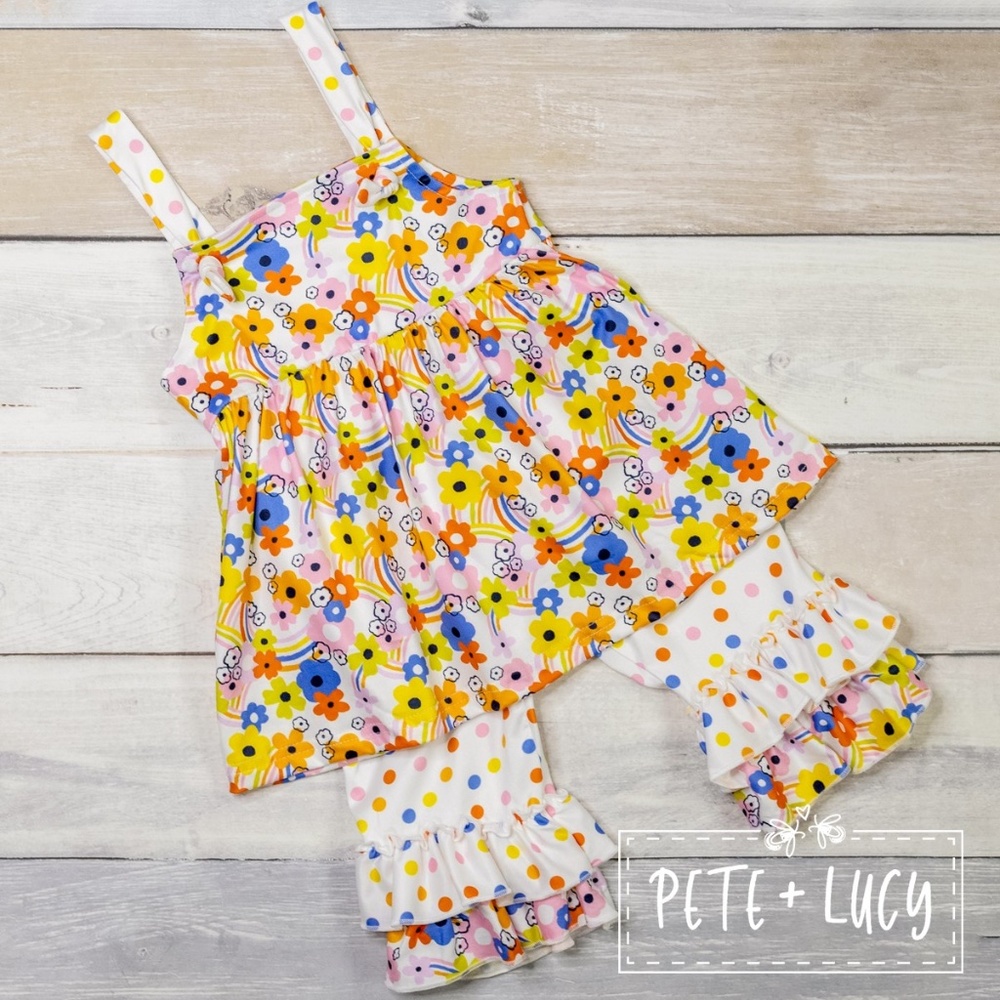 Rainbow Flowers - 2-Piece Capri Set